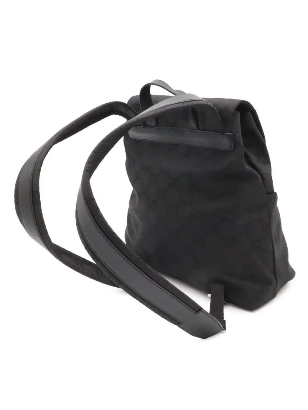 Gucci GG Nylon Backpack Leather Black Silver